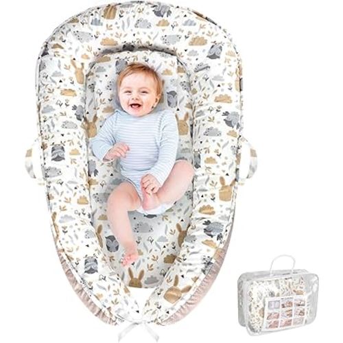 Baby Lounger, Portable Baby Lounger for Newborn 0–24 Months, Infant Nest for Travel, Floor Time, and Crib Use, Baby Essentials for Home (Hoot)