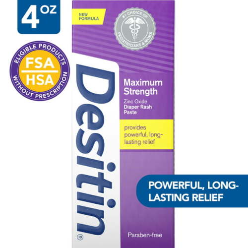 Desitin Maximum Strength Diaper Rash Paste, 40% Zinc Oxide Skin Protectant, 4 oz Tube, Hypoallergenic Baby Barrier Cream