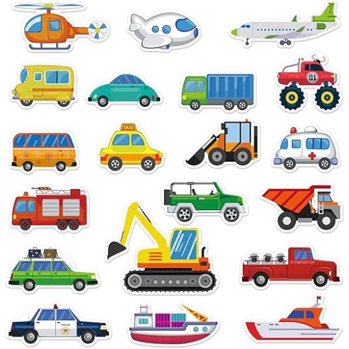 20 PCS Transportion Thick Gel Clings Vehicle Window Gel Clings Decals Stickers for Kids Toddlers and Adults Home Airplane Classroom Nursery Winter Car Party Supplies Decorations