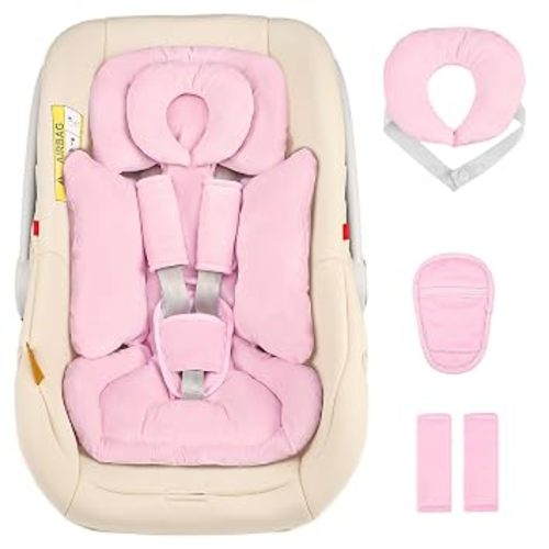 Hooyax Infant Car Seat Insert with Removable Head Support, Dual-Sided Baby Car Seat Cushion for Preemies & Newborns - Universal Head & Body Support for Car Seat, Stroller & Swing(Pink)