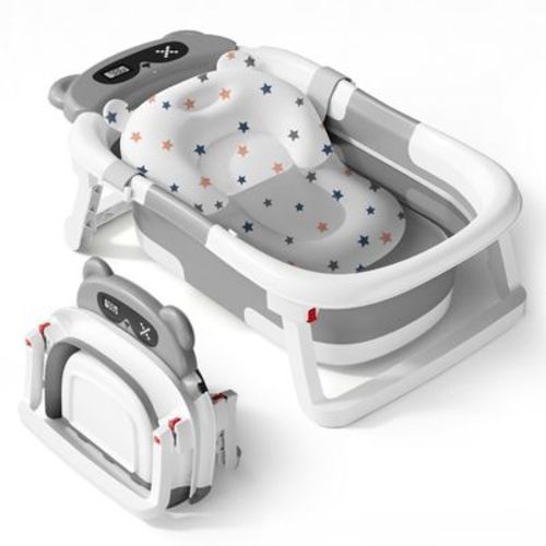 BabyBond Collapsible Baby Bathtub for Infants and Toddlers with Thermometer& 1 Soft Floating Cushion Portable Travel Baby Tub