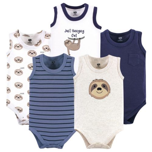Hudson Baby Infant Boy Cotton Sleeveless Bodysuits 5pk, Sloth, Size: 6-9 months