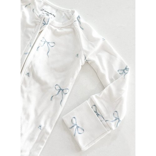 Blue Bows Ribbed Bamboo Convertible Romper | Dreamy Skies Baby 6-12M