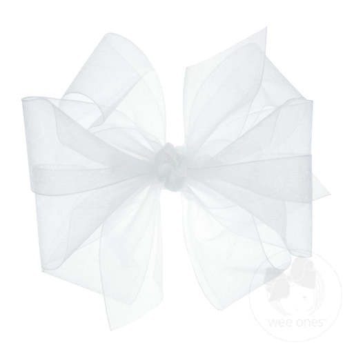 Medium Classic Organza Girls Double Hair Bow - WHITE | Wee Ones Hair Bows & Accessories