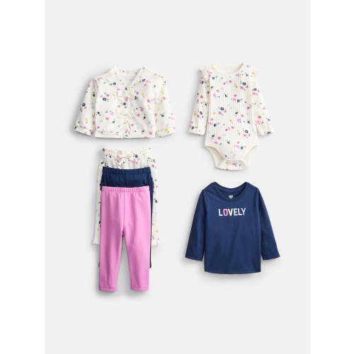 Wonder Nation Baby Girls Mix and Match Outfit Set, 6 Piece, Sizes 0-24 Months