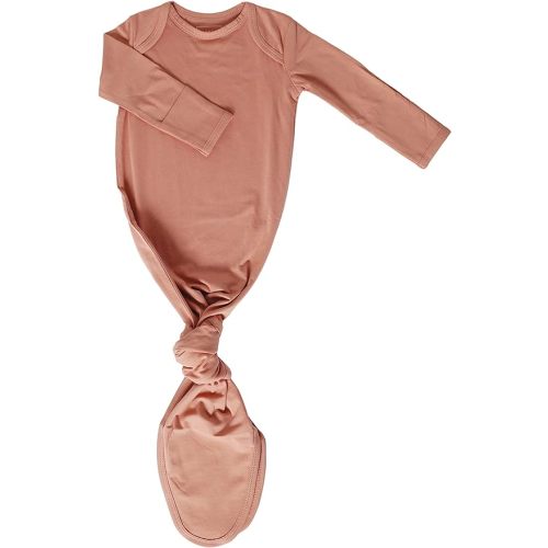 Marlowe & Co Organic Cotton Knotted Newborn Baby Gown, Soft Knotted Sleeper Gown for Baby Boy and Girl - Dusty Rose - 0-3 Months