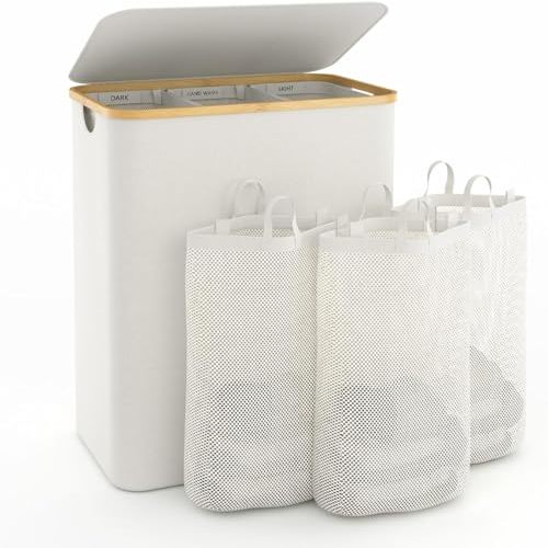 Hampers for Laundry Basket with Lid, 160L Extra Large Laundry Hamper 3 Section Dirty Clothes Hampers for Laundry Divided Laundry Basket Organizer for Bedroom,Laundry Room,Dirty Clothing Hamper,Beige