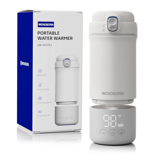 Portable Bottle Warmer for Travel, 1 Min Instant Heating for Breast Milk & Water, Baby Bottle Warmer with Wide-Mouth & IPX7 Waterproof Cup, Long Battery Life, 17.5 Oz Capacity