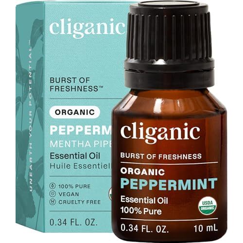 Cliganic Organic Peppermint Essential Oil for Diffuser, 100% Pure, 0.34oz