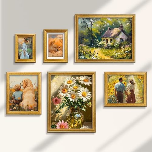TWING 8x10 Gold Picture Frames Set of 6,Rustic Gold Frames Display Pictures 5x7 with Mat or 8x10 without Mat,Tabletop Display and Wall Mounting Collage Photo Frame Set for Wall Gallery