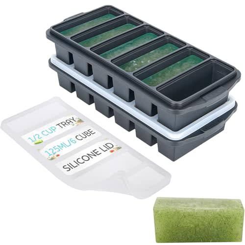 1/2 Cup Silicone Freezer Tray With Lid - Silicone Freezer Molds 2-Pack For meal prep & freezing of various sauces and other dishes, makes 12 perfect 1/2 cup portions cubes,oven and dishwasher safe