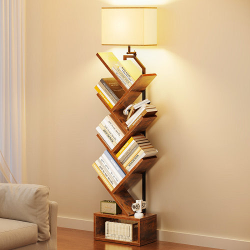 Ebern Designs Built-in Adjustable Lamp With Tree Bookshelf, Floor Lamp With Spacious Storage Space, Utility Book Organizer Shelves With Stable Structure & Reviews | Wayfair