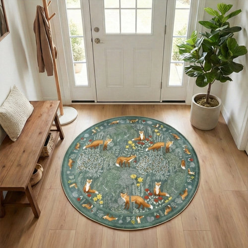 August Grove® Enchanted Woodland Fox Pattern Round Cotton Area Rug | Wayfair