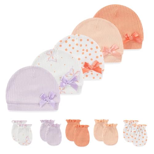 10 Pieces Newborn Baby Cotton Cap and Mitten Sets