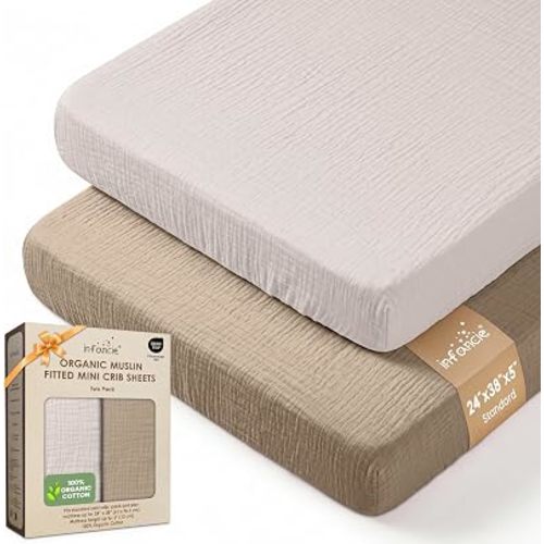 100% Organic Cotton 2 PK Baby Muslin Pack & Play Sheets 24x38in Mini Crib