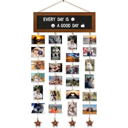 Picture Frames Collage Wall Decor Photo Collage Frame Hanging Photo Display, Felt Letter Board with 340 Letters and 30 Clips, Unique Rustic DIY Photo Frames for Family Best Friends
