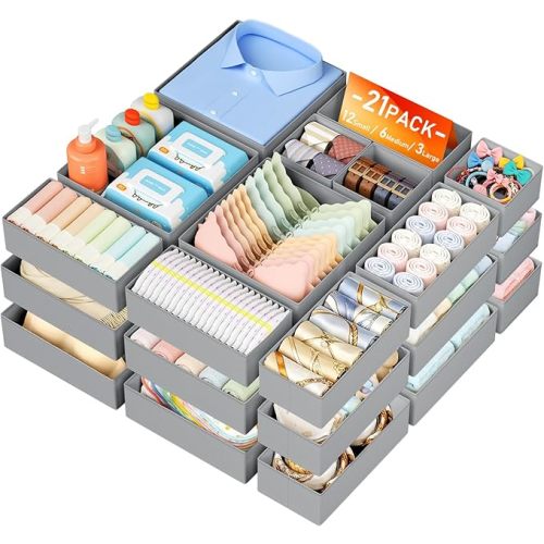 DIMJ Drawer Organizer Clothes Storage - 21 Pack Baby Dresser Organizer for Nursery Closet Organization, Fabric Drawer Organizer Bins for Underwears Socks Bras, Foldable Storage Dividers for Bedroom