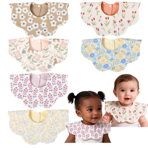 JUVA 6-Pack Organic Cotton Baby Bibs, Absorbent & Reversible, 360° Rotating Drool Bibs for Boys & Girls 0-24M