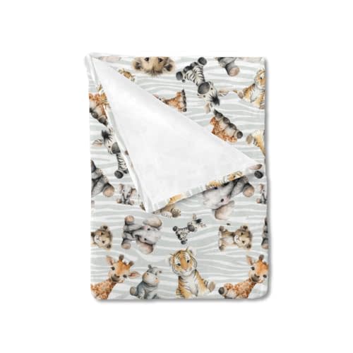 HawSkgFub Safari Jungle African Animal Baby Blanket Boy Girl Shower Gift, Elephant Giraffe Lion Flannel Fleece Nursery Bed Receiving Swaddle, Soft Lightweight Newborn Toddler Infant Crib Bedding 30x40