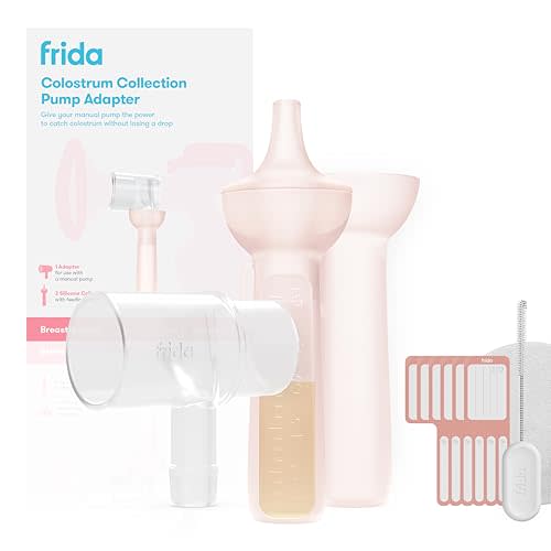 Frida Mom Colostrum Pump Adapter Kit, Safe Materials, Complete Set, 11PC | Connects to Frida Manual Breast Pump to Catch Colostrum, Includes 2 Collectors, 6 Labels, Brush & Cloth