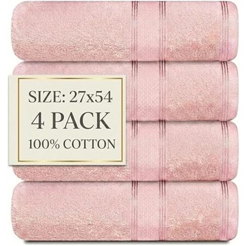 Casa Lino Blush Pink Bath Towels Set of 4 (54" x 27") - Large Bathroom Towel Set - 100% Cotton Towels for Bathroom - Highly Absorbent & Quick Dry Bath Towel Multipack - Home Essentials, 360 GSM