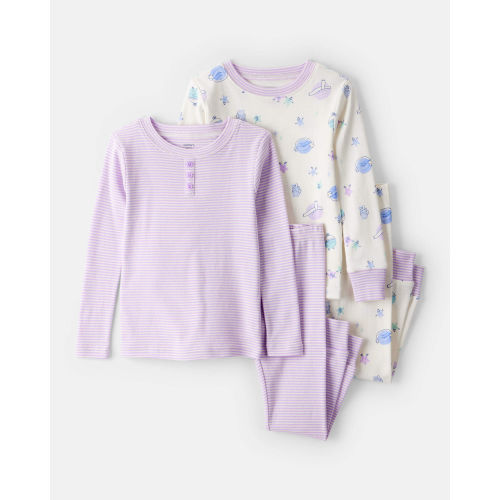 Baby Girl Space Star Print 100% Cotton Long-Sleeve Snug Fit 4-Piece Pajamas - White/Purple - Carter's | Carter's