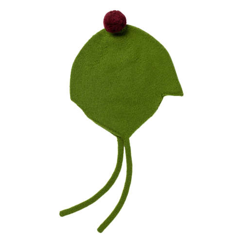 Cashmere Baby Bonnet, Oregano with Damson Pom – Rosie Sugden