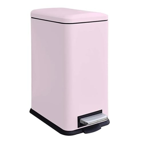 4.4 Gallon /16.7L Rectangular Slim Kitchen Trash Can with Removable Inner Bucket, Soft Close lid, Stainless Steel Step Pedal Garbage Can for Bathroom, Kitchen, Home Office, Pink
