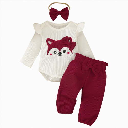 CAICJ98 Newborn Infant Baby Girl Clothes Fall Winter Outfits Infant Long Sleeve Romper Pants Cute Toddler Girl Clothes Gift Set (Wine,0-3 Months)