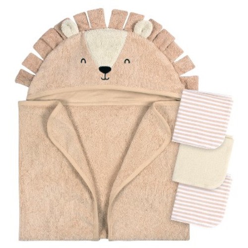 Gerber Baby Hooded Bath Towel & Washcloths, One Size Fits Most, 4-Piece, Color: Lion, Size: osz