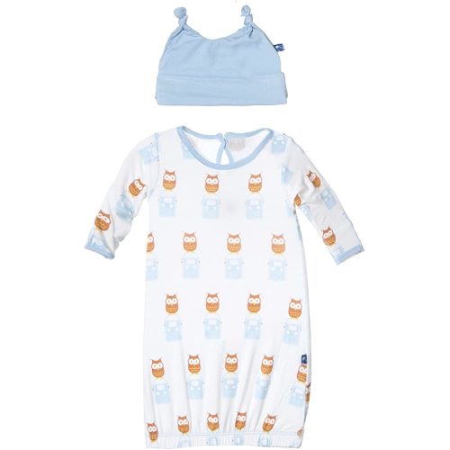 KicKee Pants Baby-girls Newborn Print Gown and Knot Hat Set