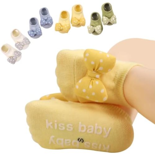 4 Pairs Baby Girl Socks,Flower Non Slip Socks for Newborn Preemie Infant Cute Princess Dress Ankle Sock