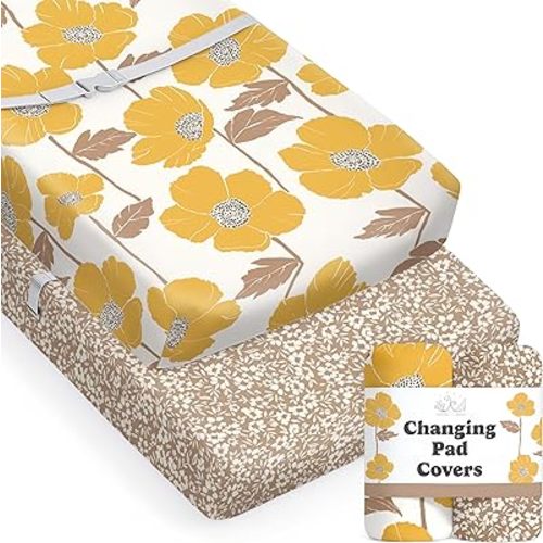 Baby Changing Pad Cover 2-Pack for Girls (Poppy Fields) - Premium Fitted Sheets Baby Diaper Changing Table Cover - Buttery Soft Cotton Blend