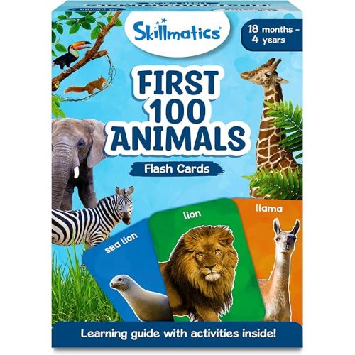 Skillmatics Thick Flash Cards for Toddlers - First 100 Animals, Montessori Toys, Preschool Learning Activities, Learning Aids, Gifts for Kids Ages 1, 2, 3, 4 Years