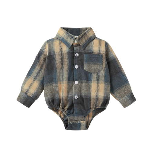 Younger Tree Newborn Baby Boy Girl Flannel Shirt Long Sleeve Button Down Plaid Shirts Romper Clothes Outfits for 3-6 Months