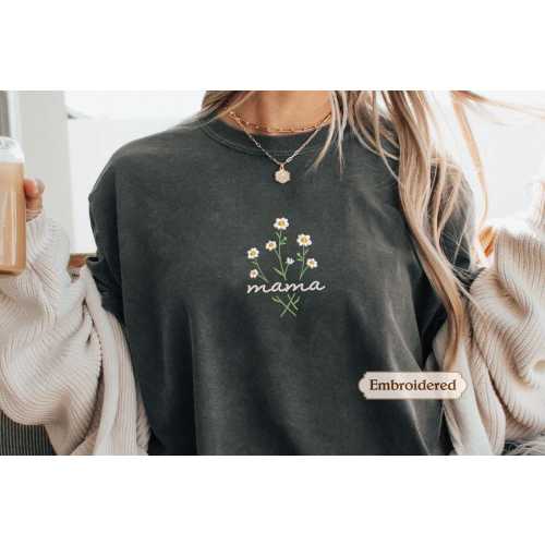 Mama Comfort Colors Embroidered Shirt, Floral Mom Shirt, Mama Embroidery, Mother’s Day Gift, New Mom Gift, Gift for Moms, Aesthetic Mom Tee