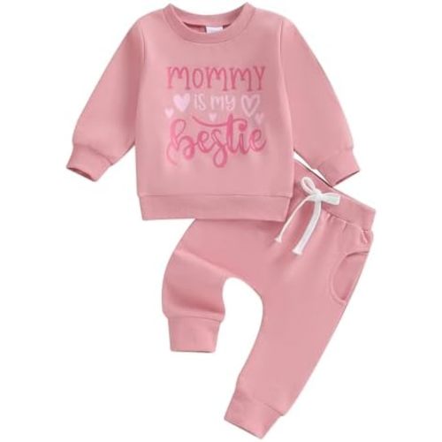 SAYOO Mama's Bestie Unisex Baby Clothes Gender Neutral Baby Boy Girl Letter Sweatshirt Pullover Pant Newborn Outfit