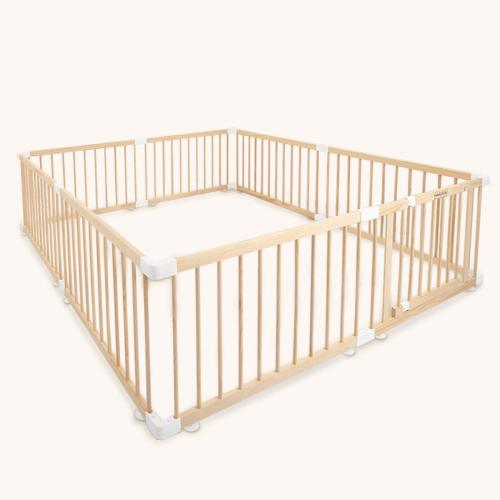 HARPPA Wooden Baby Gate Playpen | Non-Toxic Foldable DIY Adjustable Play Yard for Infants & Toddlers – Natural Finish Baby Fence for Small & Large Spaces