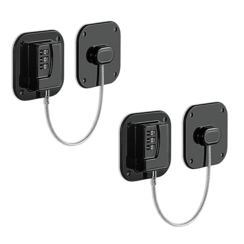 Child Proof Refrigerator Lock - Heavy Duty Fridge & Freezer Safety Latch for Babies & Toddlers, Easy Install Kitchen Cabinet Lock (Black, 2)