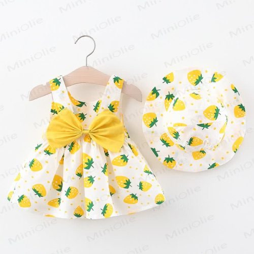 Baby Strawberry Dots Dress with Hat