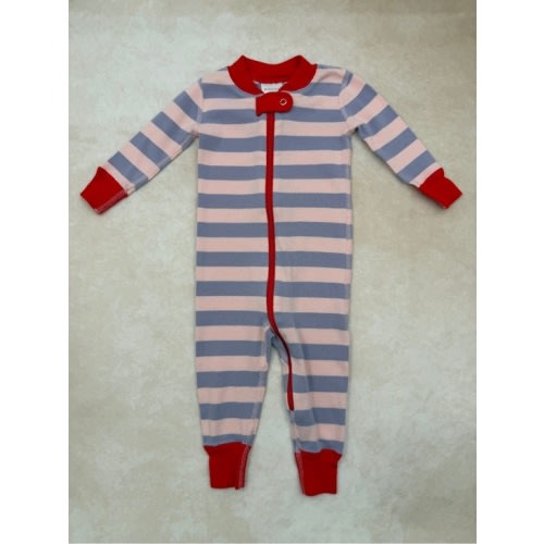 Hanna Andersson Pink and Purple Striped Zip Sleeper with Red Trim