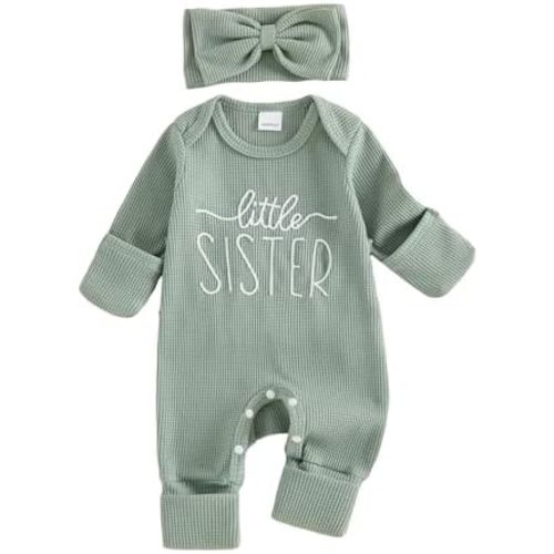 Newborn Baby Girl Little Sister Sweatshirt Romper Long Sleeve Jumpsuit
