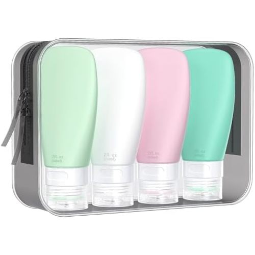 Travel Bottles for Toiletries, TSA Approved 3oz Travel Size Containers, BPA Free Leak Proof Squeezable Silicone Tubes for Shampoo Conditioner Lotion Body Wash with Labels