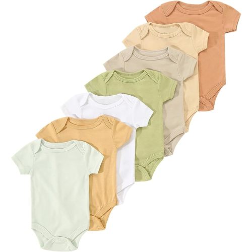 7-Pack Newborn Infant Baby Bodysuits,Assorted Colors,Comfortable Snap Closure,Unisex Triangular One-Piece Outfits