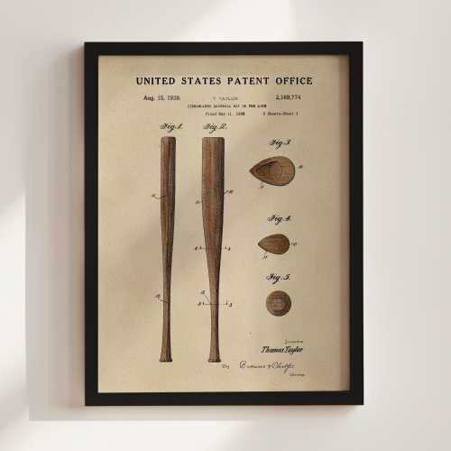 Baseball Bat Patent Print (1928)