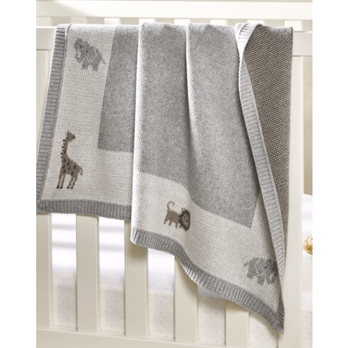 The White Company Grey Baby Cotton Safari Animal Blanket