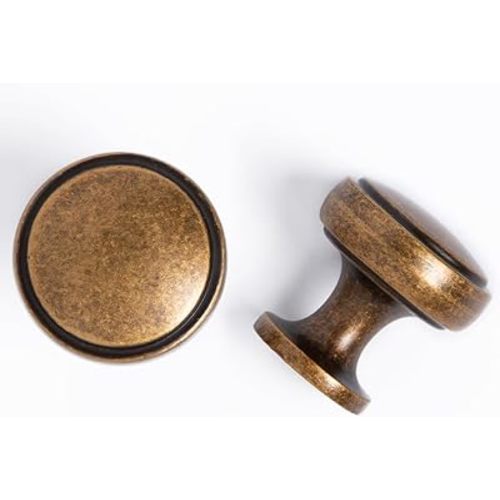 Round Knobs - 16 Pack / 1 Inch, Zinc Alloy Antique Brass Handles for Cabinets, Vintage Cabinet Knobs for Kitchen Cabinet Handles and Knobs, Bathroom Drawer Knob, Bedroom Wardrobe Pulls