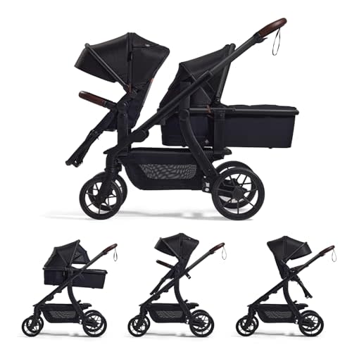 Momcozy ChangeGo Baby Stroller, Convertible Single-to-Double-to-Wagon Stroller with 23 Configurations, Carry-cot and Seat Included, Large PU Wheels, All-Wheel Suspension  Extendable UPF50+ Canopy