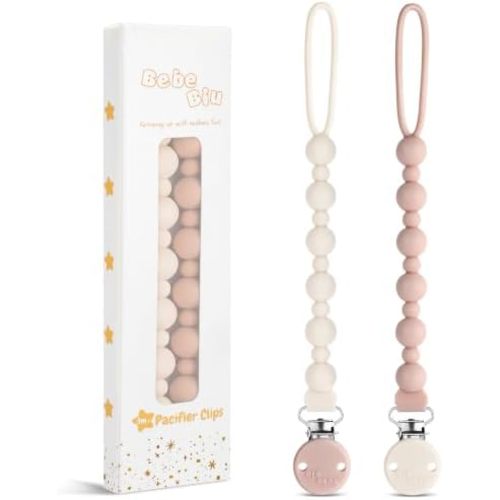 2 Pack Pacifier Clips, One-Piece Silicone Pacifier Clip, 100% Food-Grade Silicone Pacifier Holder (Cream/Blush)