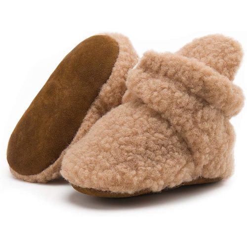 HsdsBebe Unisex Newborn Baby Cotton Booties Non-Slip Sole for Toddler Boys Girls Infant Winter Warm Fleece Cozy Socks Shoes(0-6 months)